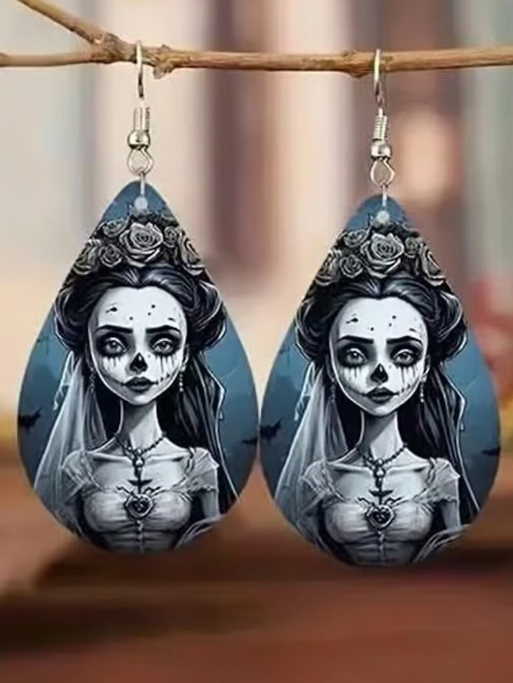 Sugar Skull BRIDE Day of the Dead Halloween Dangle Earrings